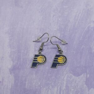 Pacers Silver Tone Enamel Dangle Earrings